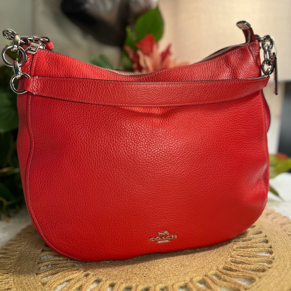 Coach Elle F31399 Hobo True Vibrant Red Color Pebbled Leather Bag